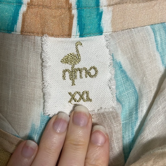 Nimo With Love 100% Linen Printed Pants XXL Tan & Teal - Picture 4 of 6